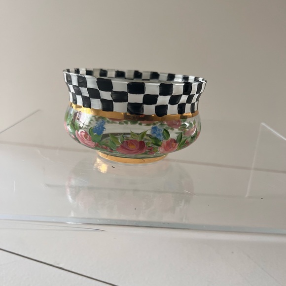 MacKenzie-Childs, Ltd 1983 Small Glass Floral Checkerboard Polka Dot Bowl - Picture 11 of 13